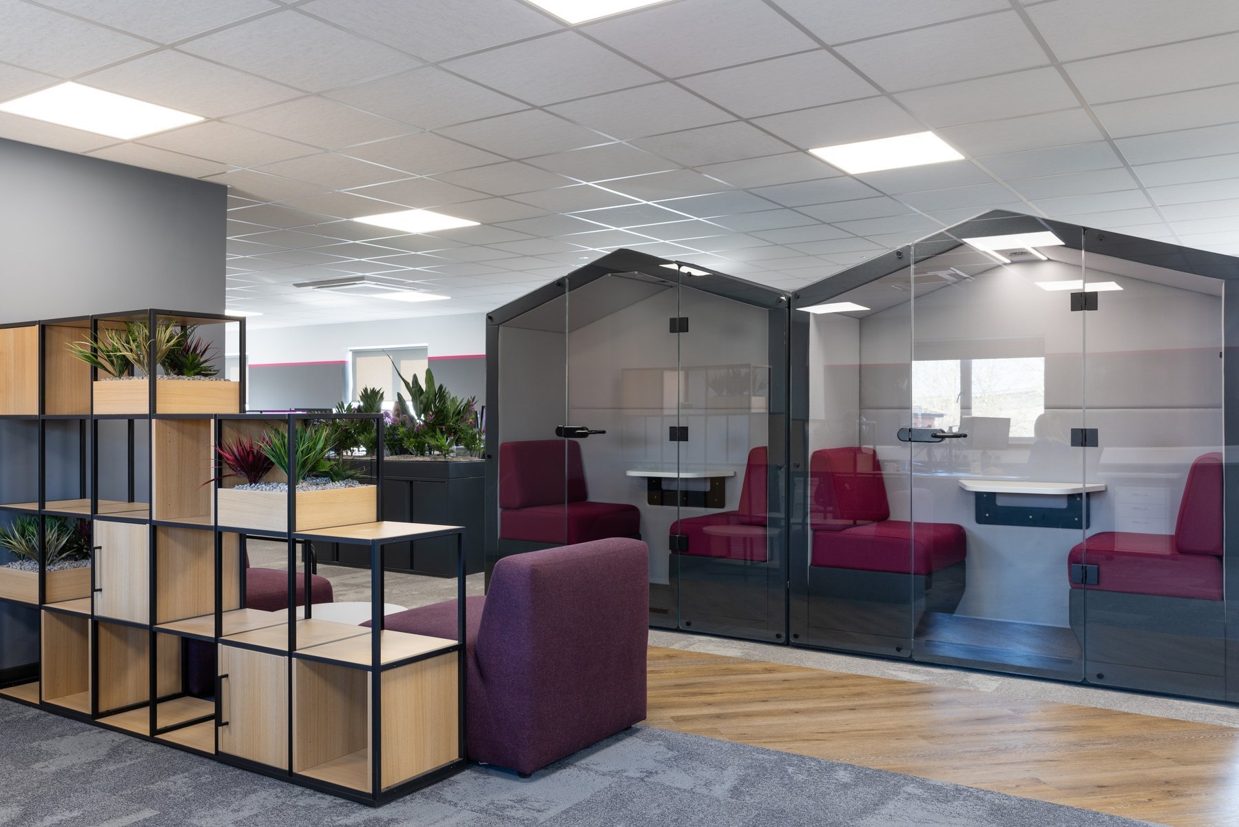 Commercial workplace furniture, breakout pods and storage