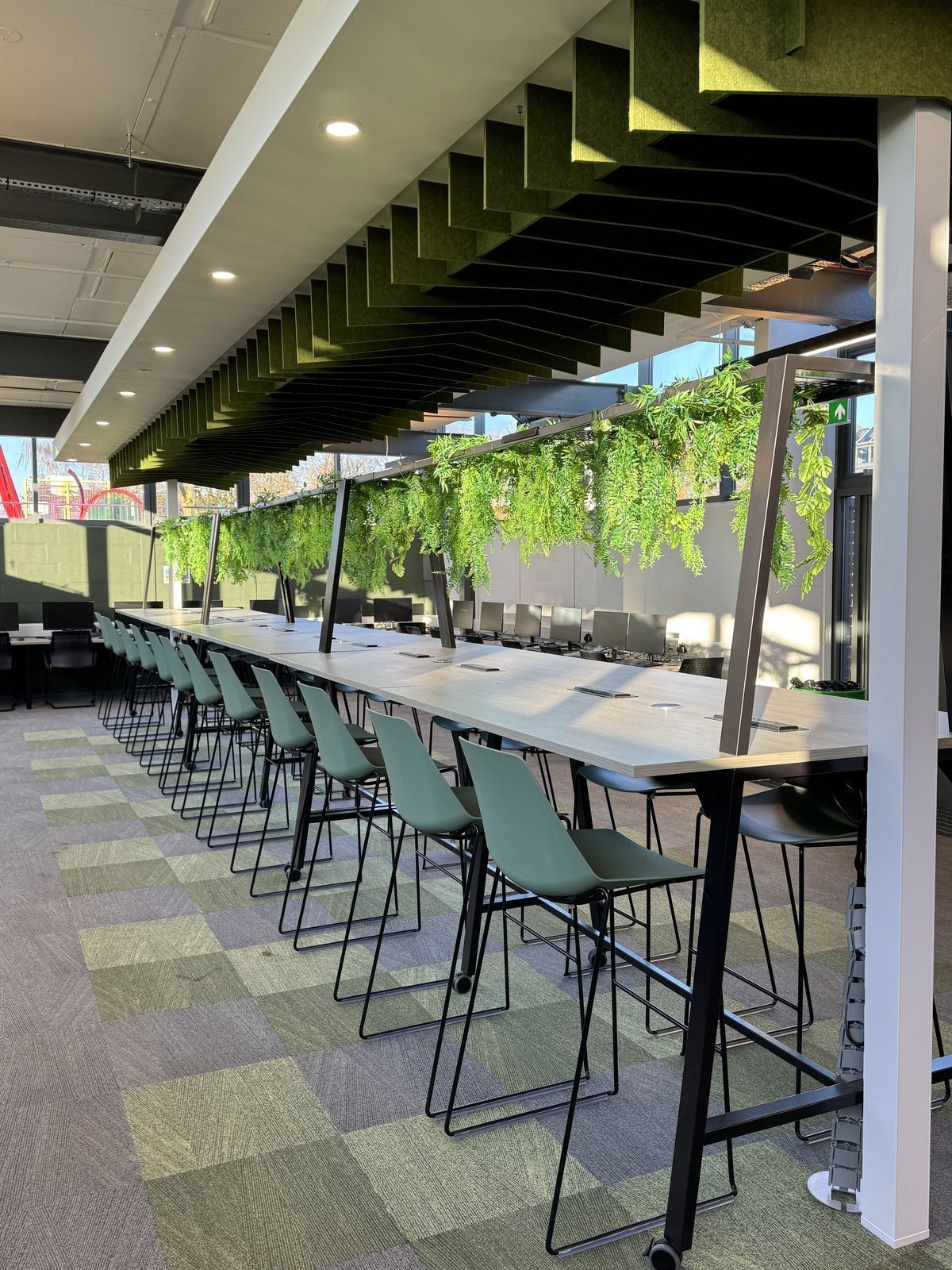 Education study benches with high stools and planting